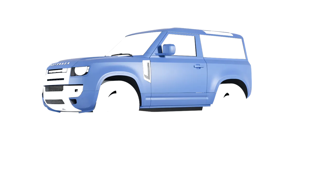 Land Rover Defender 90 V8 2022 wrapped in Dreamline Blue (Avery Dennison SW900-616-O), front three-quarter view
