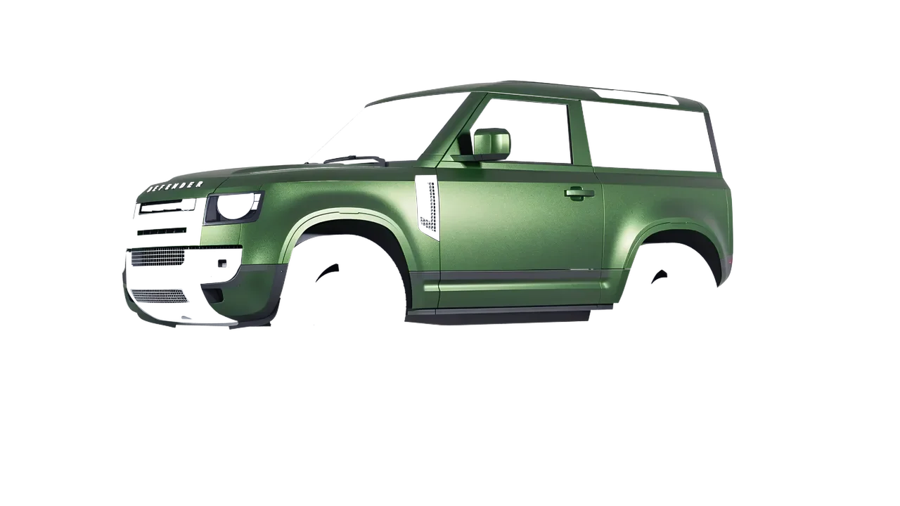 Land Rover Defender 90 V8 2022 wrapped in Apple Green (Avery Dennison SW900-745-M), front three-quarter view
