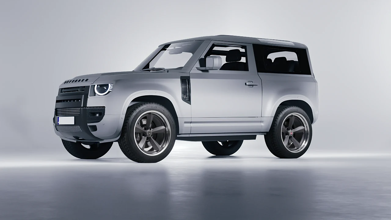 Land Rover Defender 90 V8 2022 on HRE Performance Wheels 105 forged wheels, front three-quarter view
