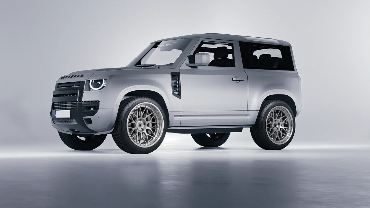Land Rover Defender 90 V8 2022 on HRE Performance Wheels 300 forged wheels, front three-quarter view