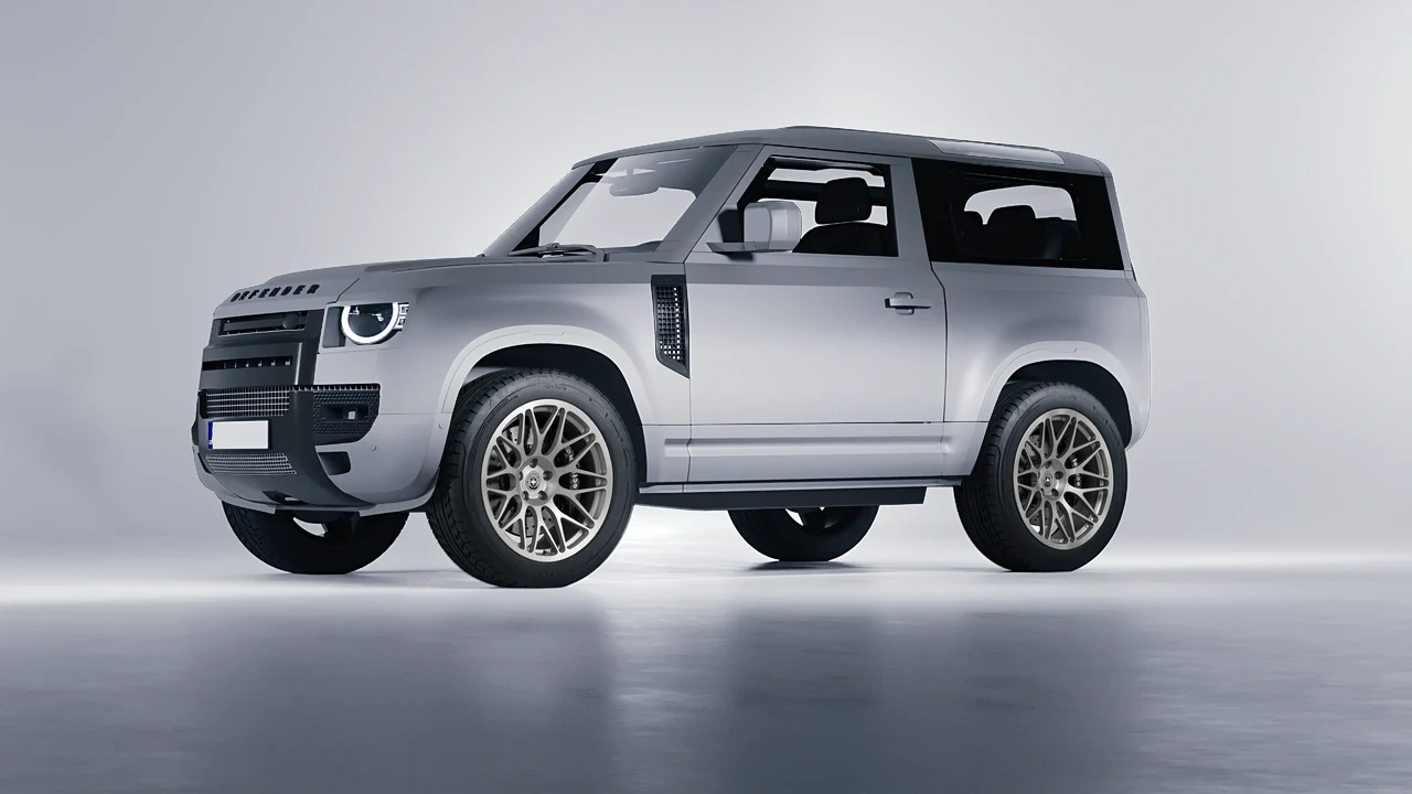 Land Rover Defender 90 V8 2022 on HRE Performance Wheels 300M forged wheels, front three-quarter view