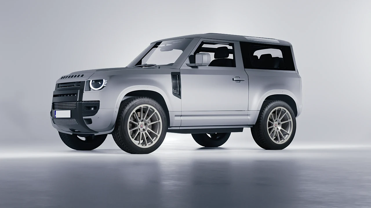 Land Rover Defender 90 V8 2022 on HRE Performance Wheels 303M forged wheels, front three-quarter view