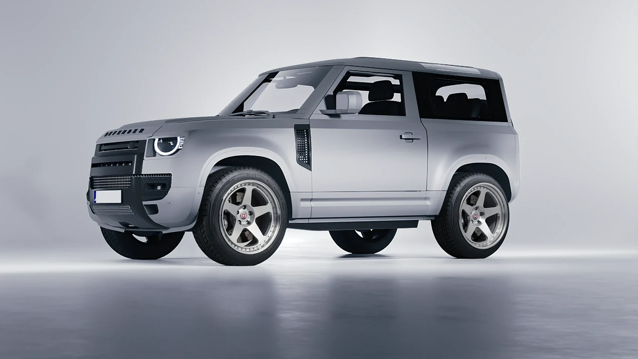 Land Rover Defender 90 V8 2022 on HRE Performance Wheels 305 forged wheels, front three-quarter view