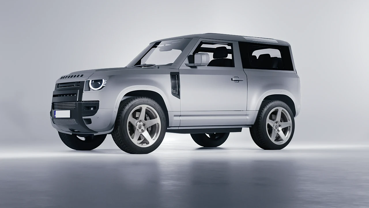 Land Rover Defender 90 V8 2022 on HRE Performance Wheels 305M forged wheels, front three-quarter view