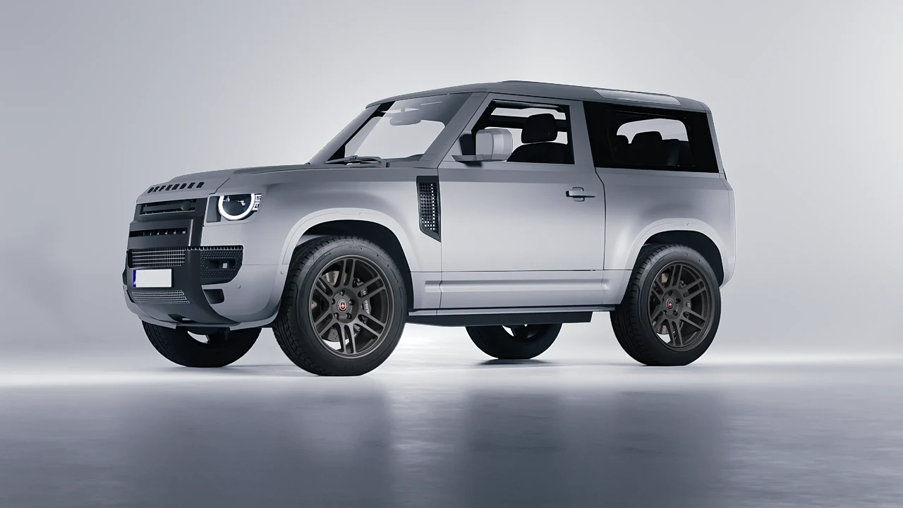 Land Rover Defender 90 V8 2022 on HRE Performance Wheels 312-GT forged wheels, front three-quarter view