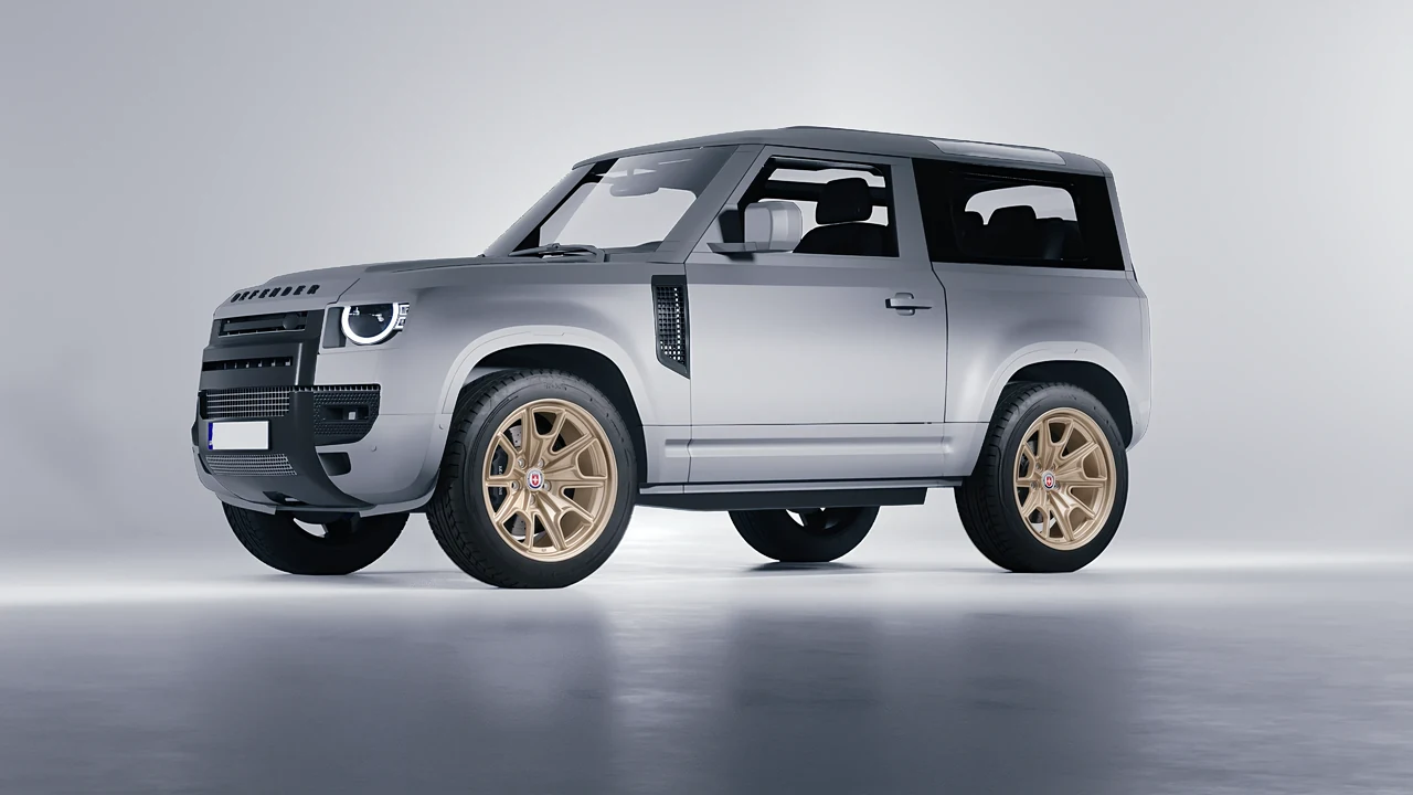 Land Rover Defender 90 V8 2022 on HRE Performance Wheels 427M forged wheels, front three-quarter view