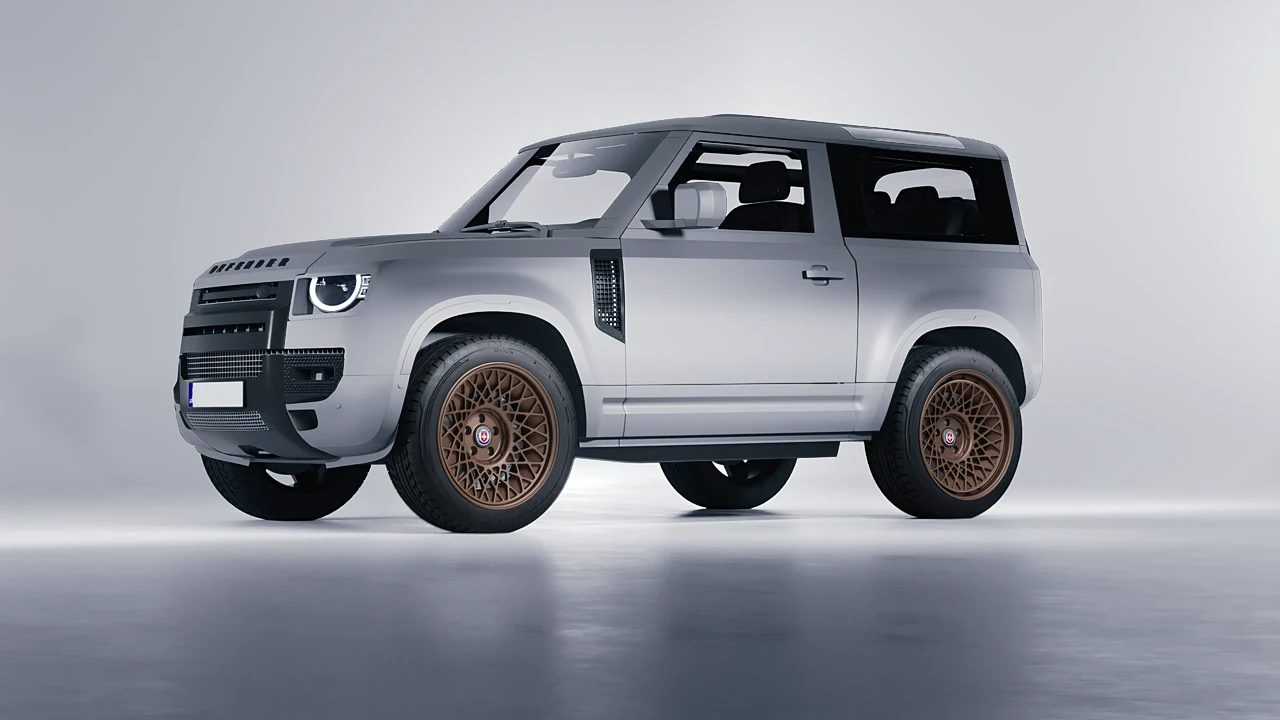 Land Rover Defender 90 V8 2022 on HRE Performance Wheels 501-GTM forged wheels, front three-quarter view