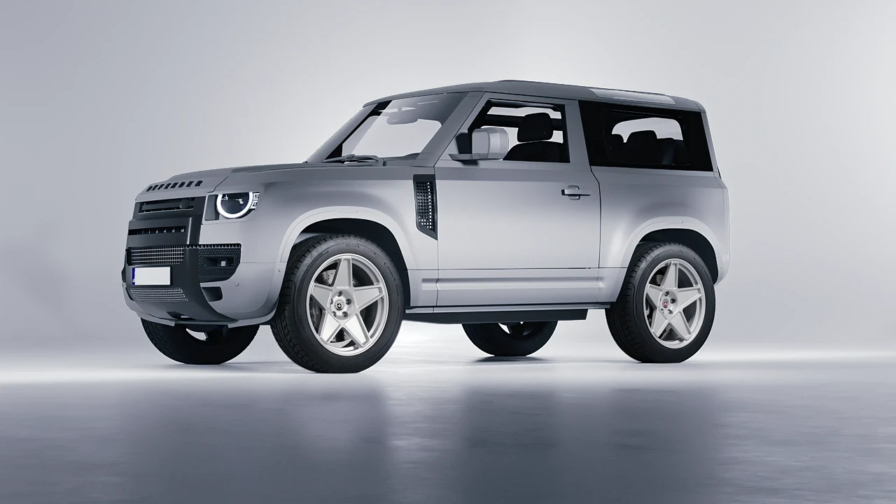 Land Rover Defender 90 V8 2022 on HRE Performance Wheels 505M forged wheels, front three-quarter view