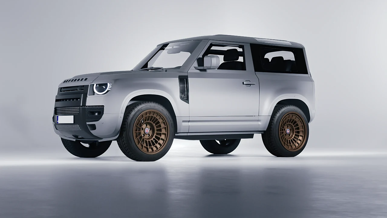 Land Rover Defender 90 V8 2022 on HRE Performance Wheels 515-GTM forged wheels, front three-quarter view