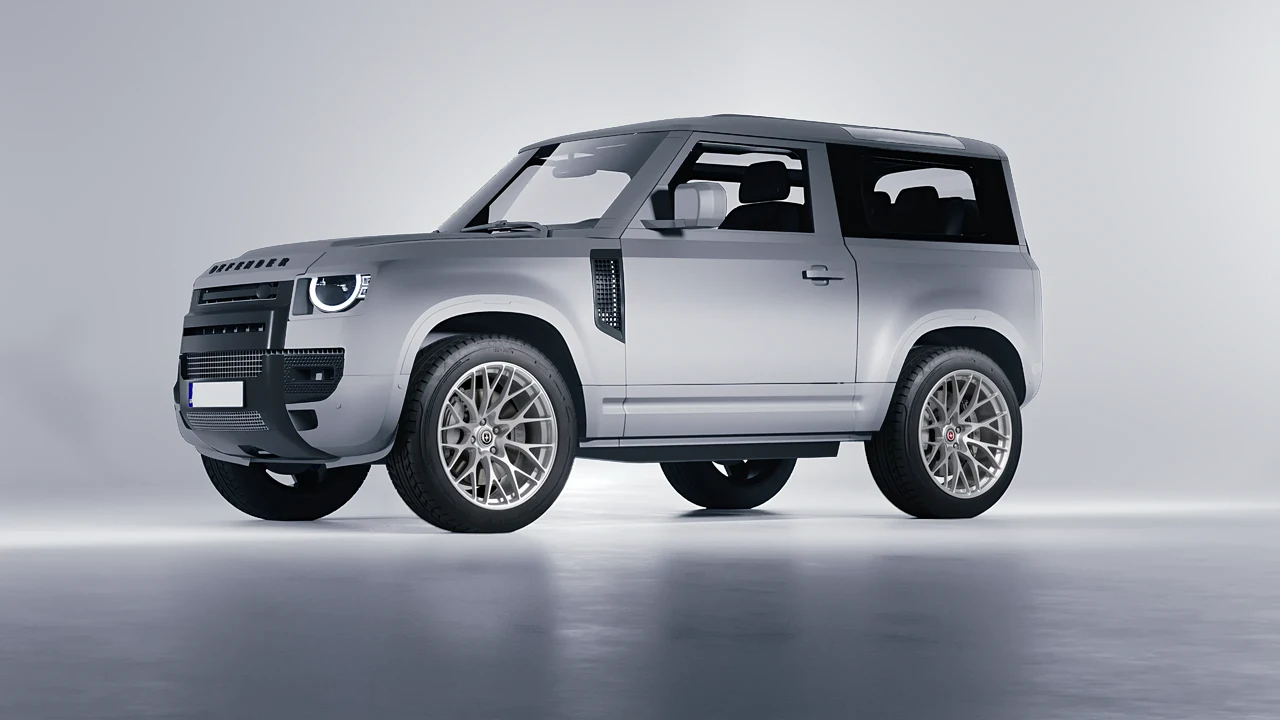 Land Rover Defender 90 V8 2022 on HRE Performance Wheels 520M forged wheels, front three-quarter view