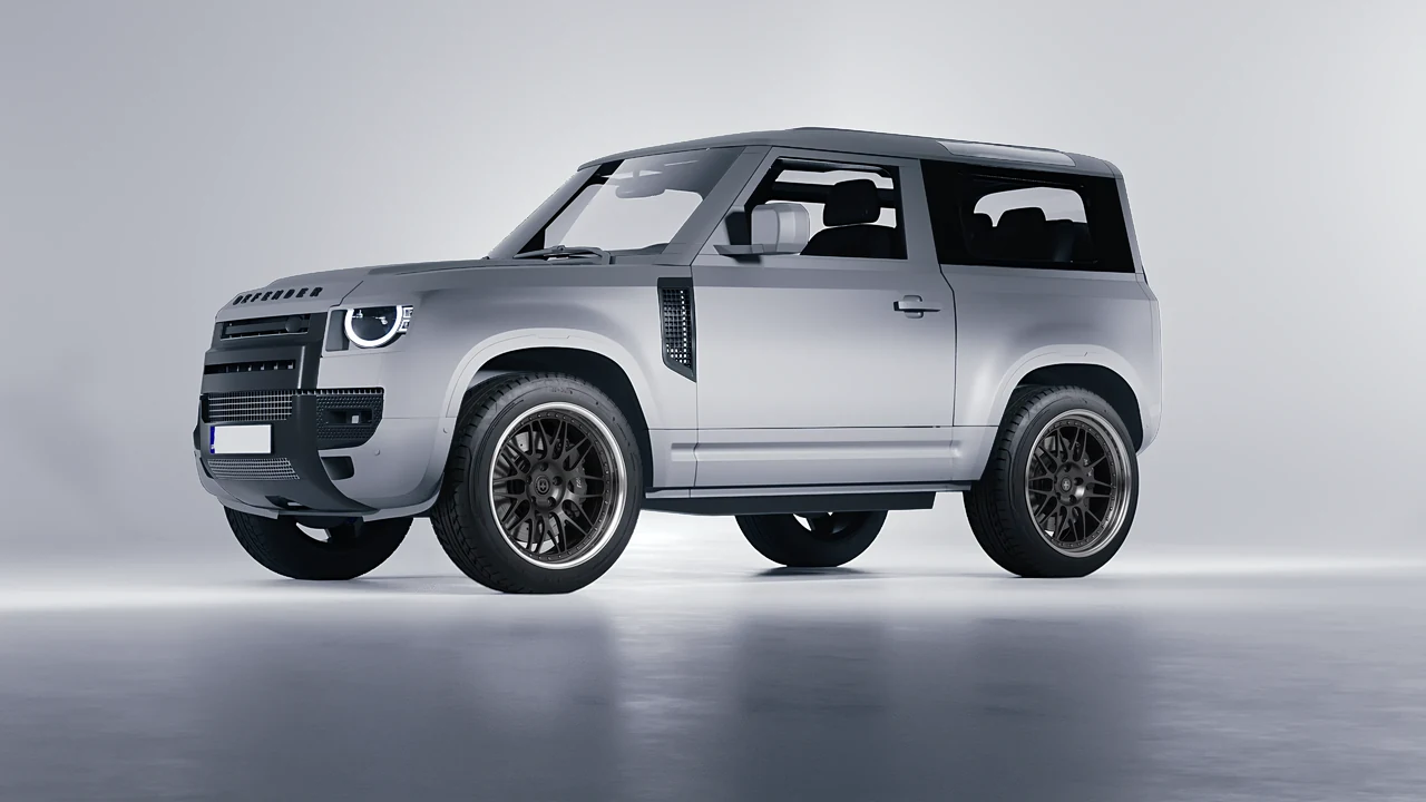 Land Rover Defender 90 V8 2022 on HRE Performance Wheels 540 forged wheels, front three-quarter view