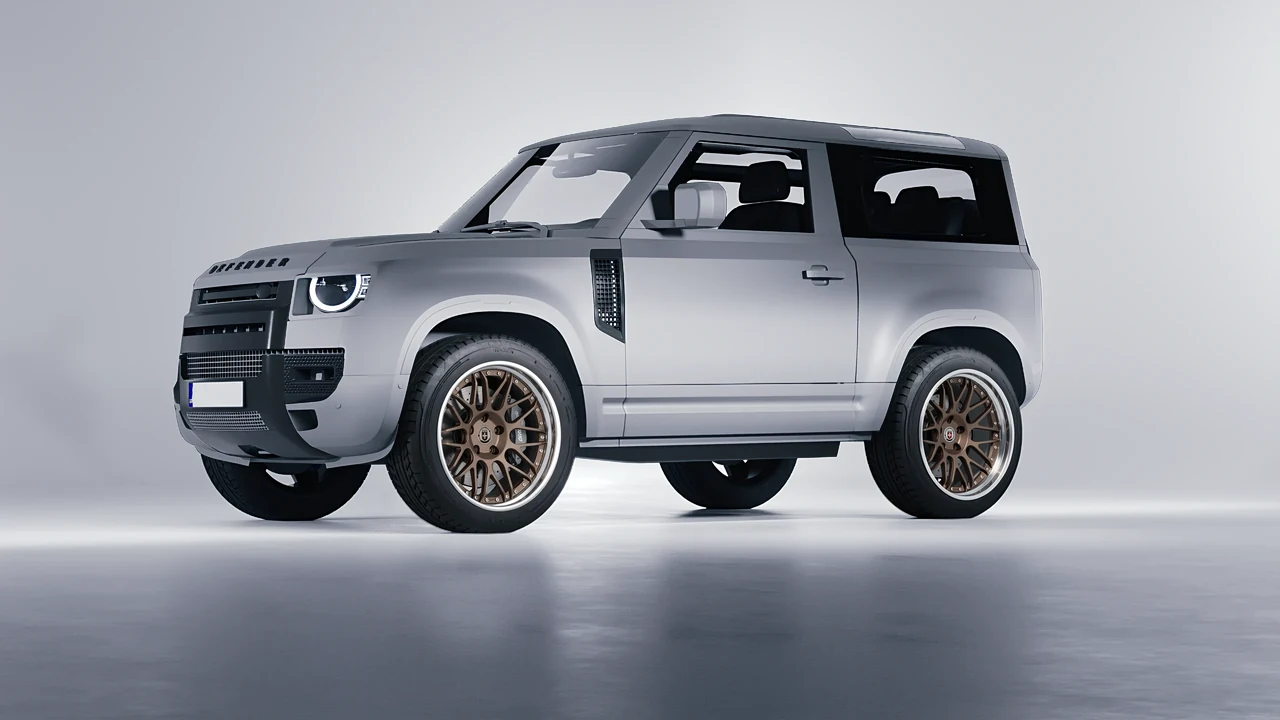Land Rover Defender 90 V8 2022 on HRE Performance Wheels C100 forged wheels, front three-quarter view