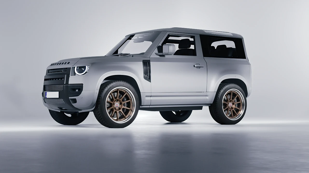 Land Rover Defender 90 V8 2022 on HRE Performance Wheels C103 forged wheels, front three-quarter view
