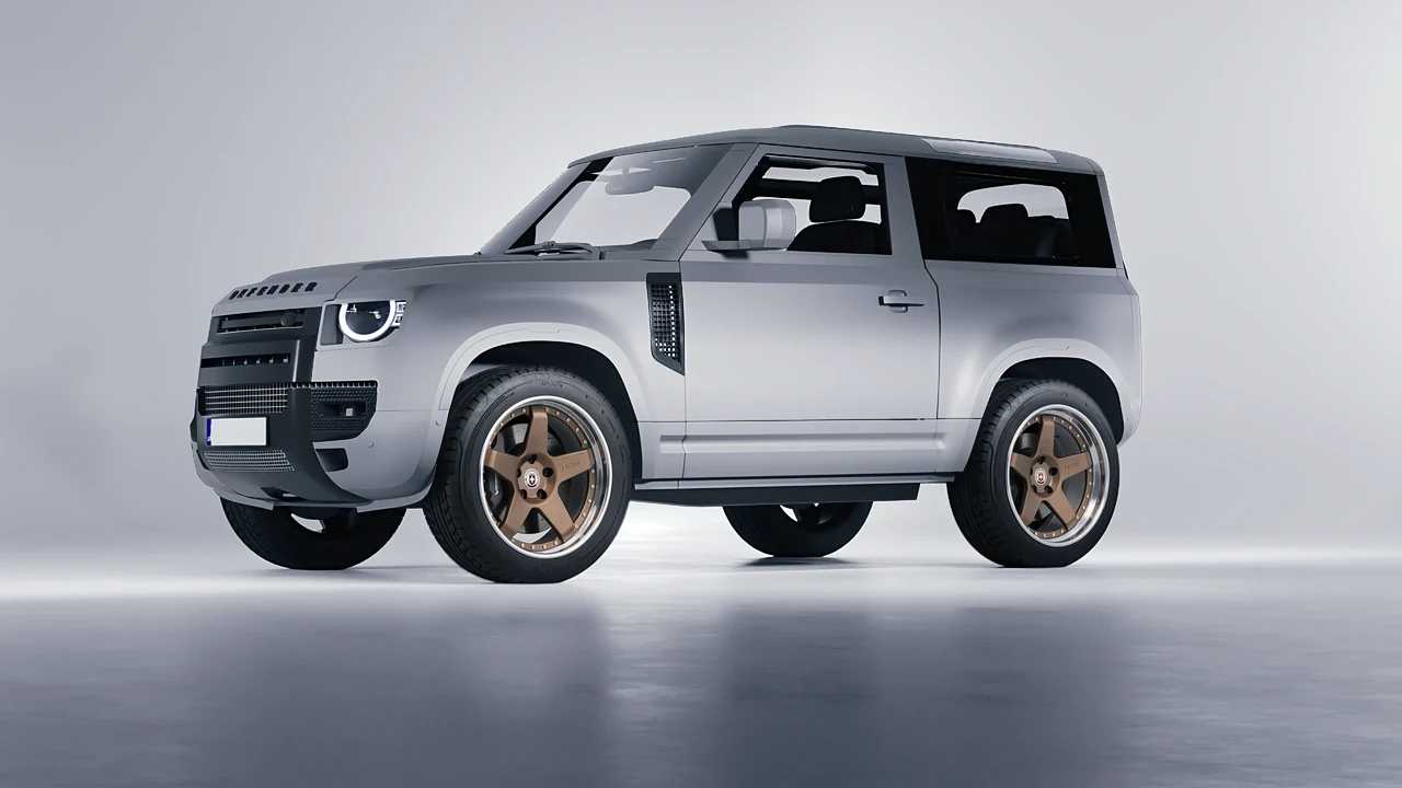 Land Rover Defender 90 V8 2022 on HRE Performance Wheels C105 forged wheels, front three-quarter view