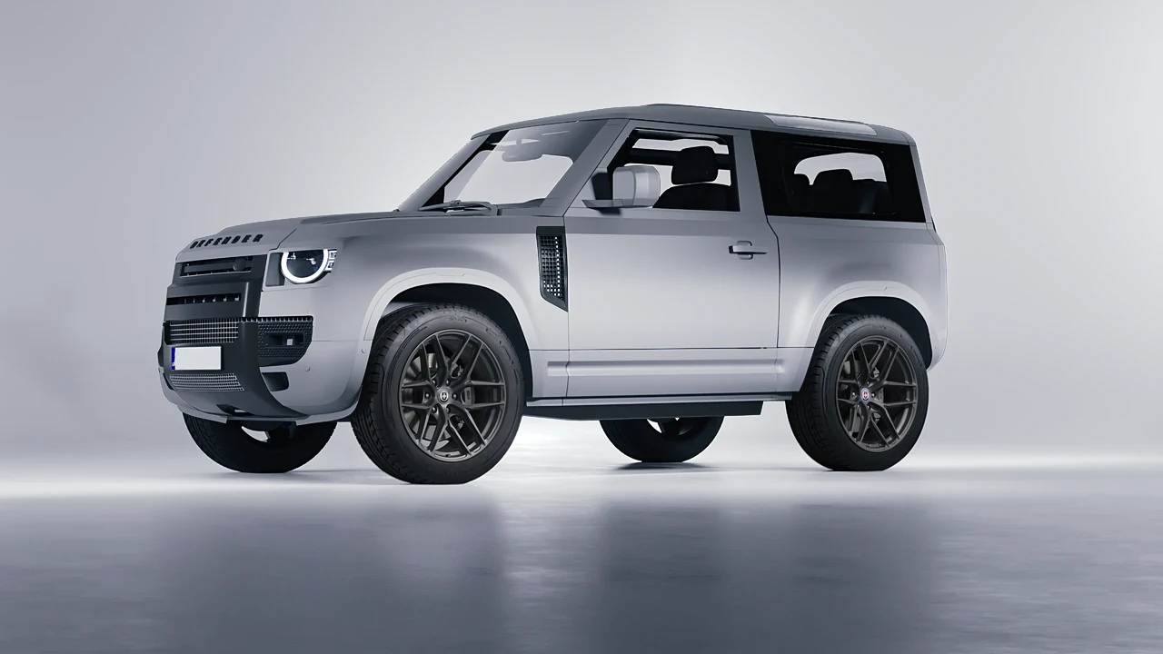 Land Rover Defender 90 V8 2022 on HRE Performance Wheels P161SC forged wheels, front three-quarter view