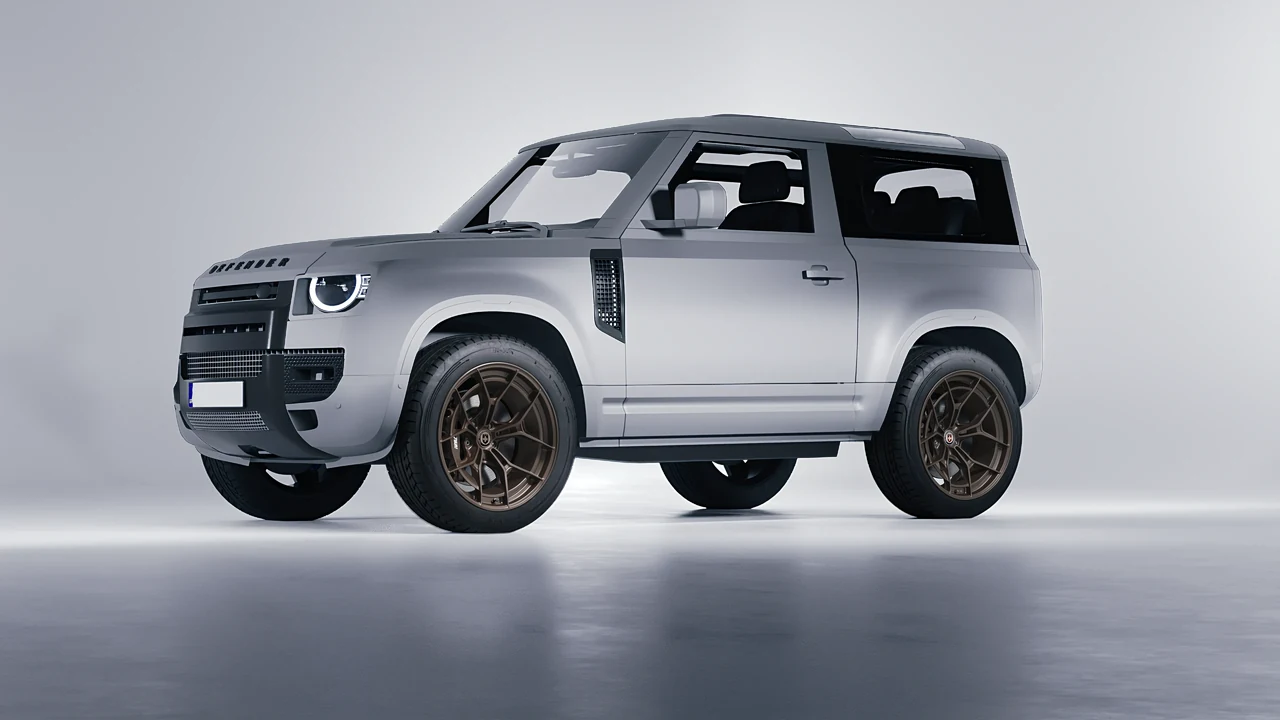 Land Rover Defender 90 V8 2022 on HRE Performance Wheels P301 forged wheels, front three-quarter view