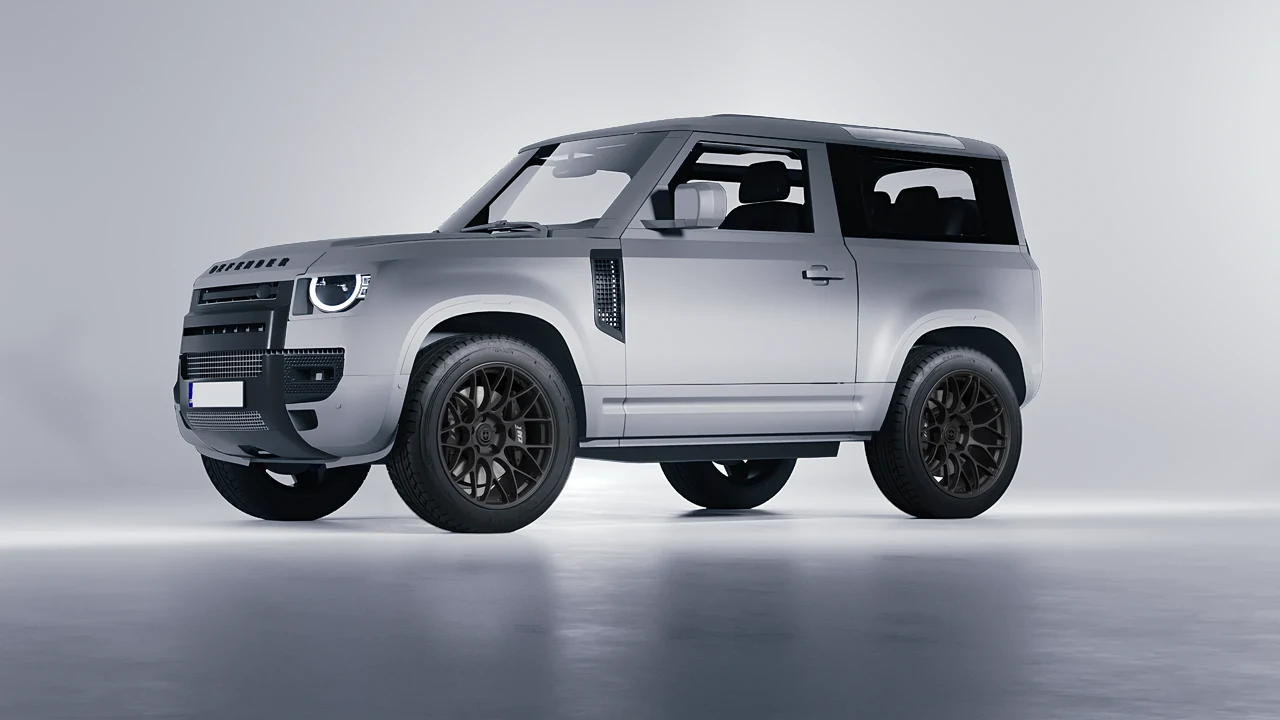 Land Rover Defender 90 V8 2022 on HRE Performance Wheels RC100 forged wheels, front three-quarter view