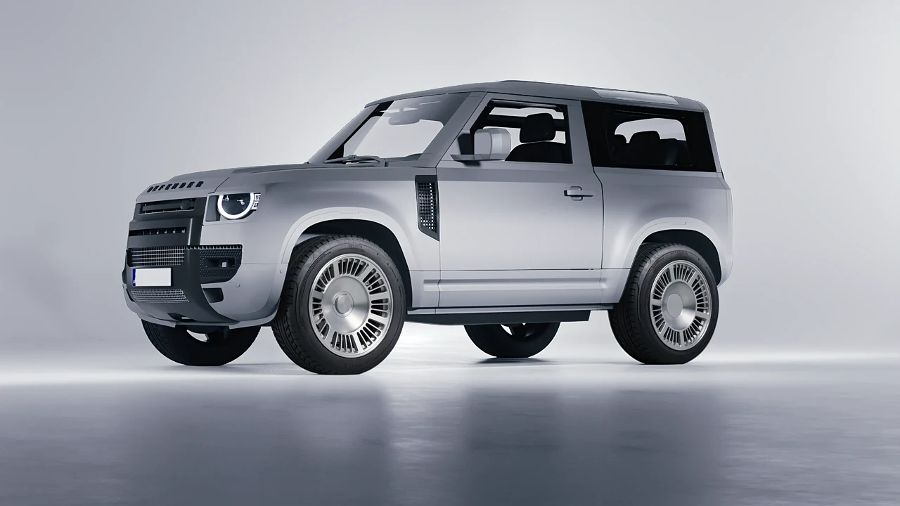Land Rover Defender 90 V8 2022 on RDB LA Masterpiece forged wheels, front three-quarter view