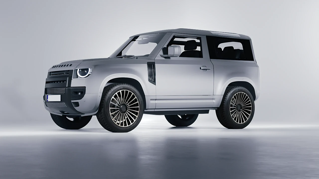 Land Rover Defender 90 V8 2022 on RDB LA Twenty Three forged wheels, front three-quarter view
