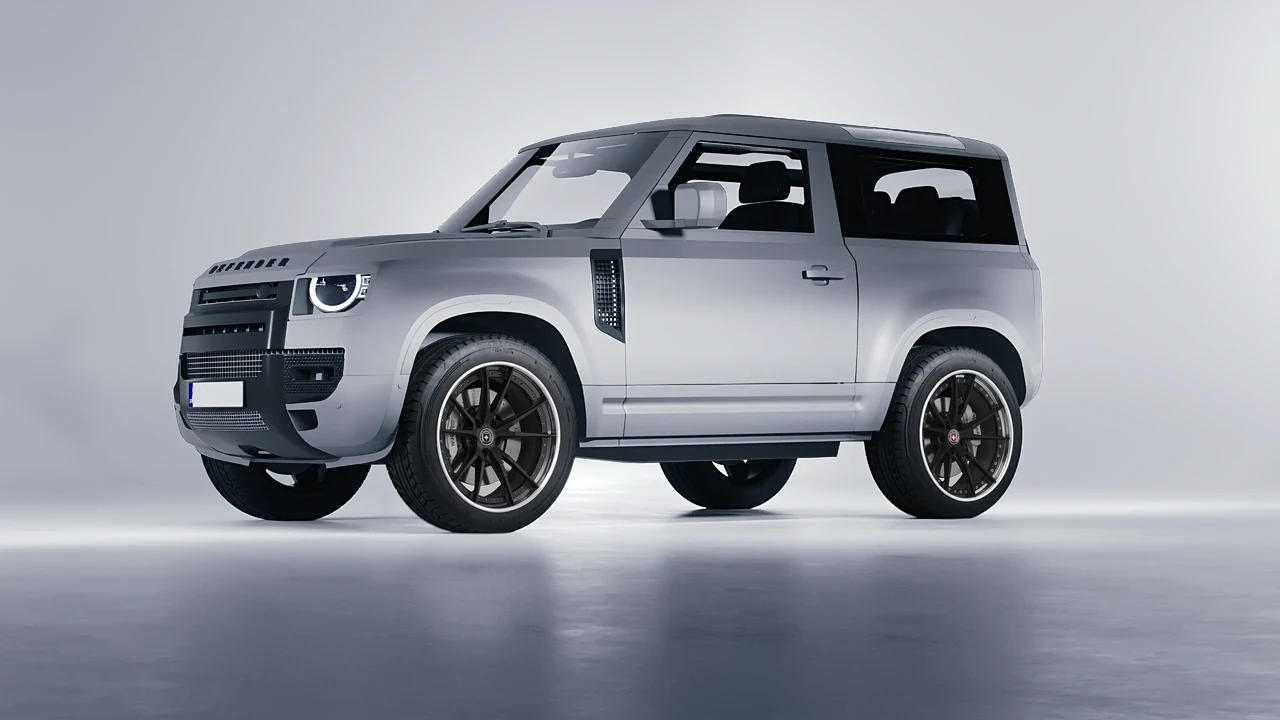 Land Rover Defender 90 V8 2022 on HRE Performance Wheels S104 forged wheels, front three-quarter view