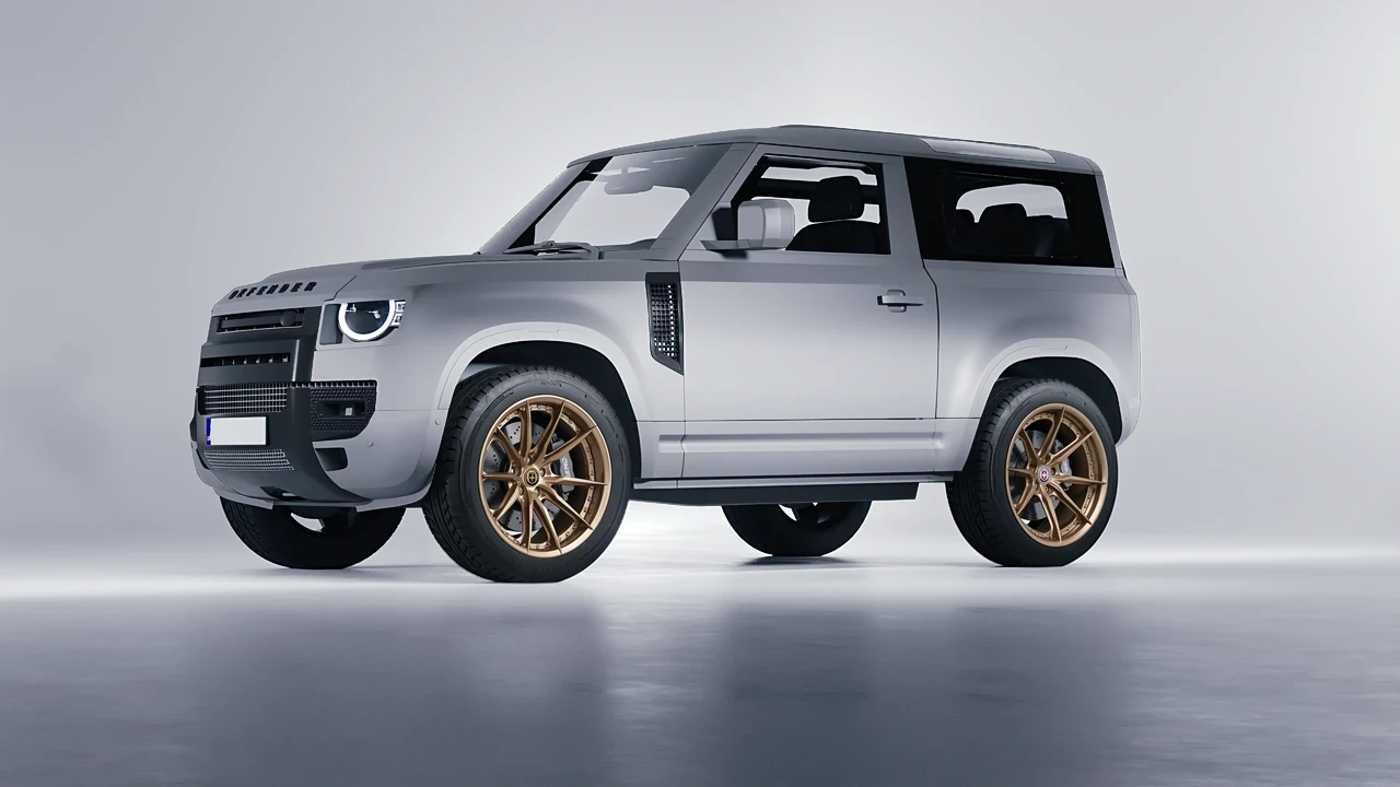 Land Rover Defender 90 V8 2022 on HRE Performance Wheels S104SC forged wheels, front three-quarter view