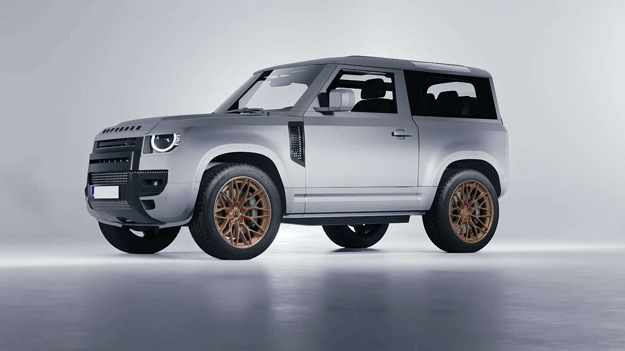 Land Rover Defender 90 V8 2022 on HRE Performance Wheels S200H forged wheels, front three-quarter view