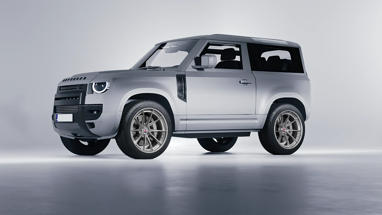 Land Rover Defender 90 V8 2022 on HRE Performance Wheels S204 forged wheels, front three-quarter view