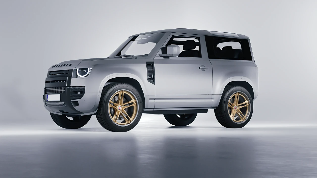 Land Rover Defender 90 V8 2022 on HRE Performance Wheels S207H forged wheels, front three-quarter view