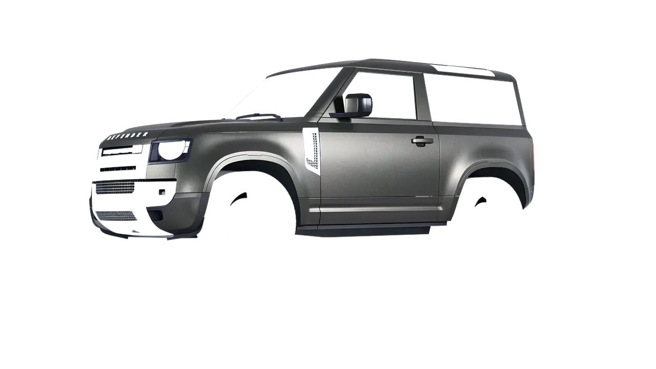Land Rover Defender 90 V8 2022 wrapped in Black Rock Grey (Avery Dennison SW900-823-M), front three-quarter view