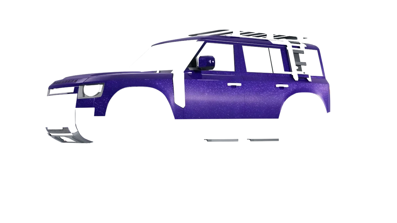 Land Rover Defender Explorer Pack 2021 wrapped in Purple (Avery Dennison SW900-587-D), front three-quarter view