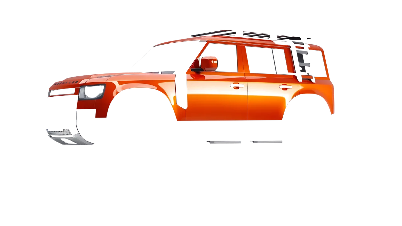 Land Rover Defender Explorer Pack 2021 wrapped in Fiery Orange (3M G364), front three-quarter view