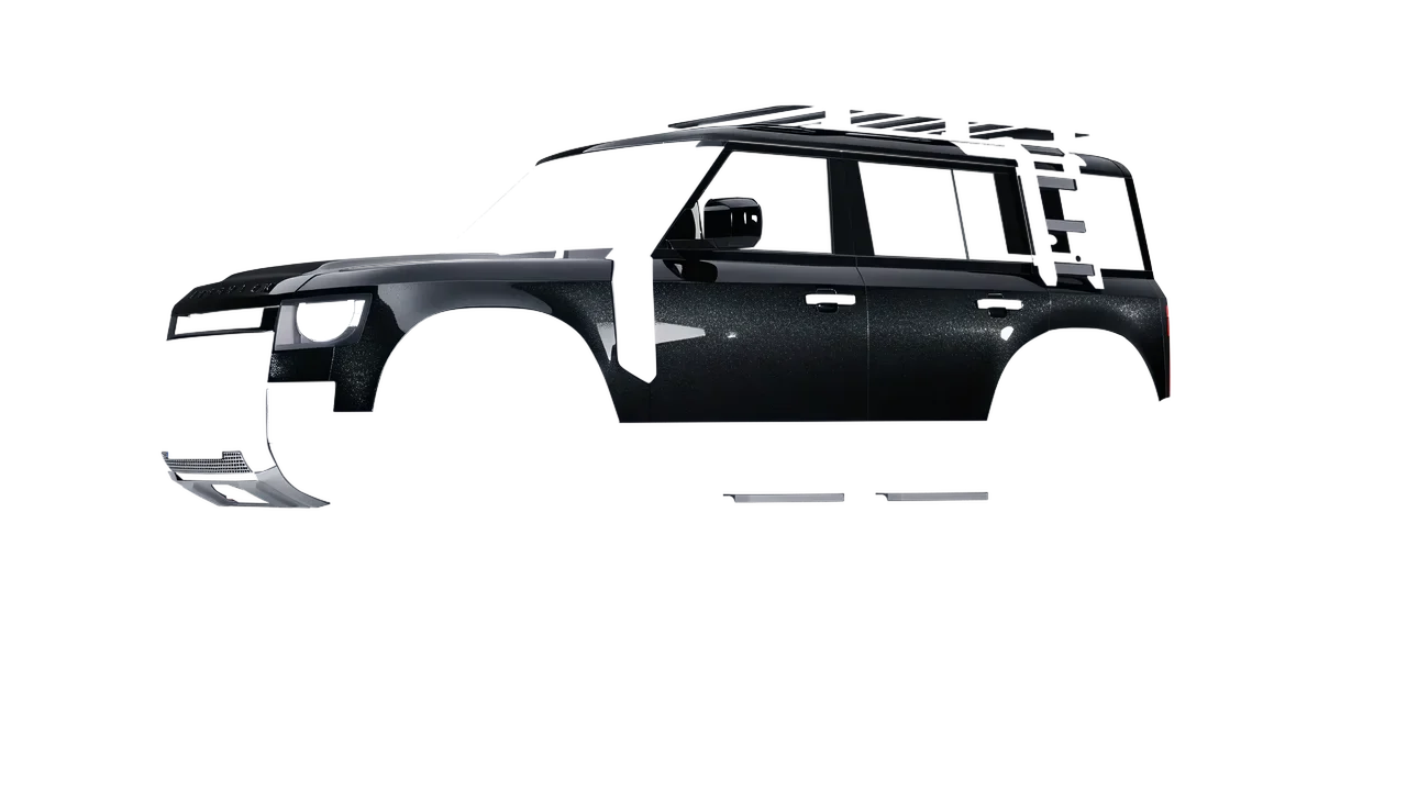 Land Rover Defender Explorer Pack 2021 wrapped in Mystery Black (Avery Dennison SW900-184-M), front three-quarter view