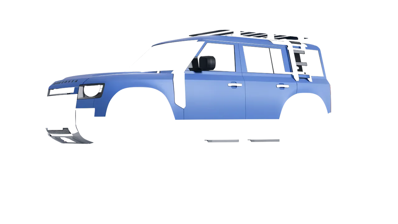 Land Rover Defender Explorer Pack 2021 wrapped in Dreamline Blue (Avery Dennison SW900-616-O), front three-quarter view