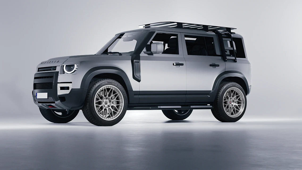 Land Rover Defender Explorer Pack 2021 on HRE Performance Wheels 300 forged wheels, front three-quarter view