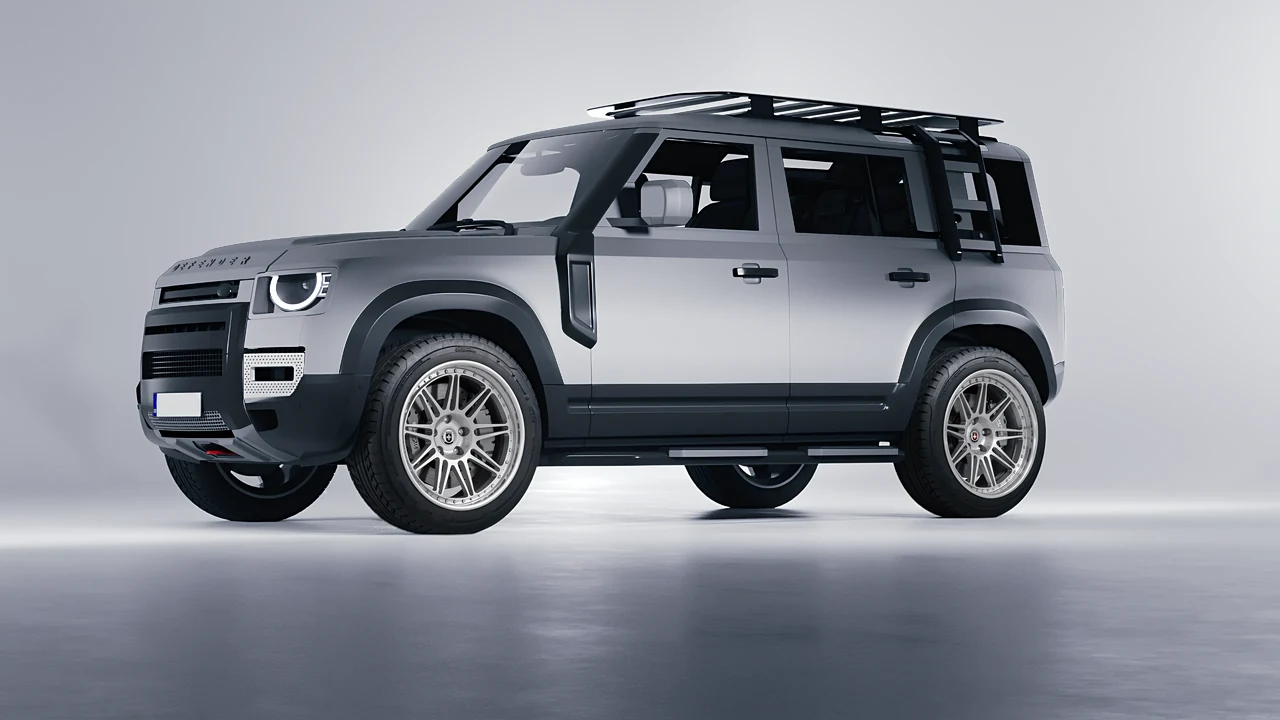 Land Rover Defender Explorer Pack 2021 on HRE Performance Wheels 301 forged wheels, front three-quarter view