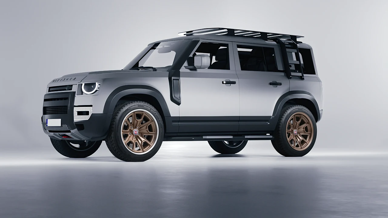 Land Rover Defender Explorer Pack 2021 on HRE Performance Wheels 427 forged wheels, front three-quarter view