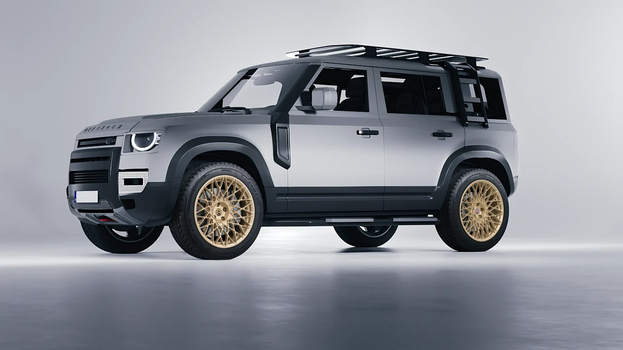 Land Rover Defender Explorer Pack 2021 on HRE Performance Wheels 501M forged wheels, front three-quarter view
