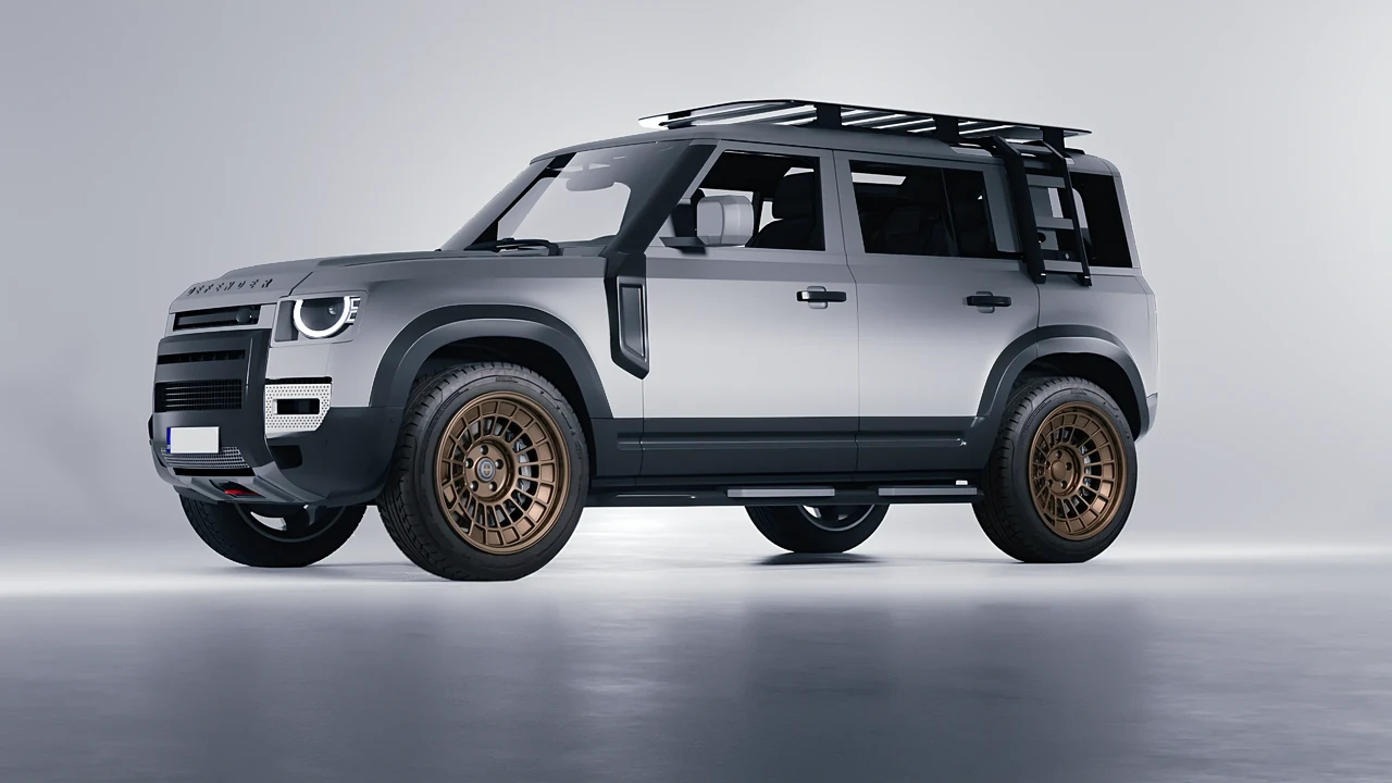 Land Rover Defender Explorer Pack 2021 on HRE Performance Wheels 515-GTM forged wheels, front three-quarter view