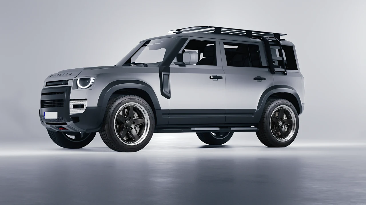 Land Rover Defender Explorer Pack 2021 on HRE Performance Wheels 517 forged wheels, front three-quarter view