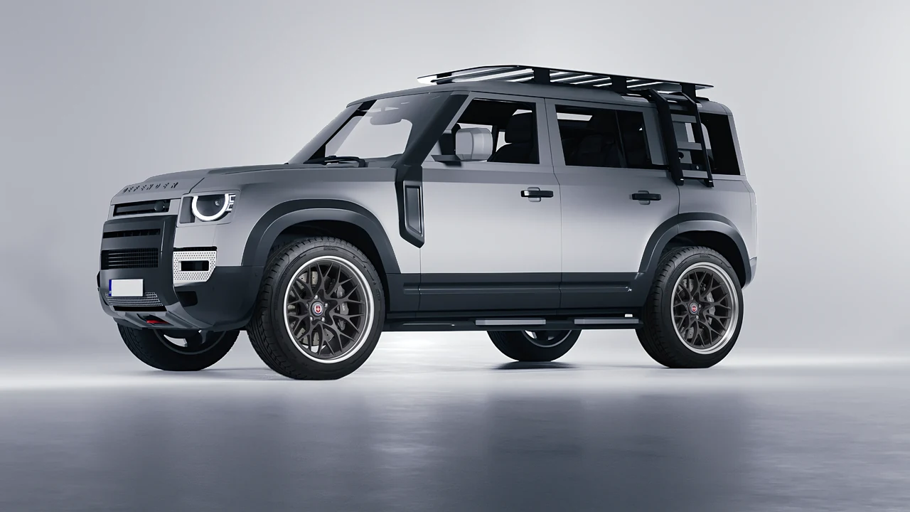 Land Rover Defender Explorer Pack 2021 on HRE Performance Wheels 520 forged wheels, front three-quarter view