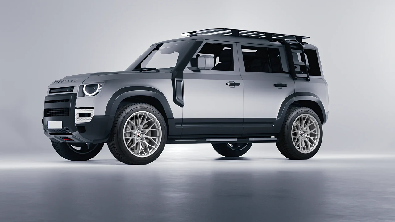 Land Rover Defender Explorer Pack 2021 on HRE Performance Wheels 520M forged wheels, front three-quarter view