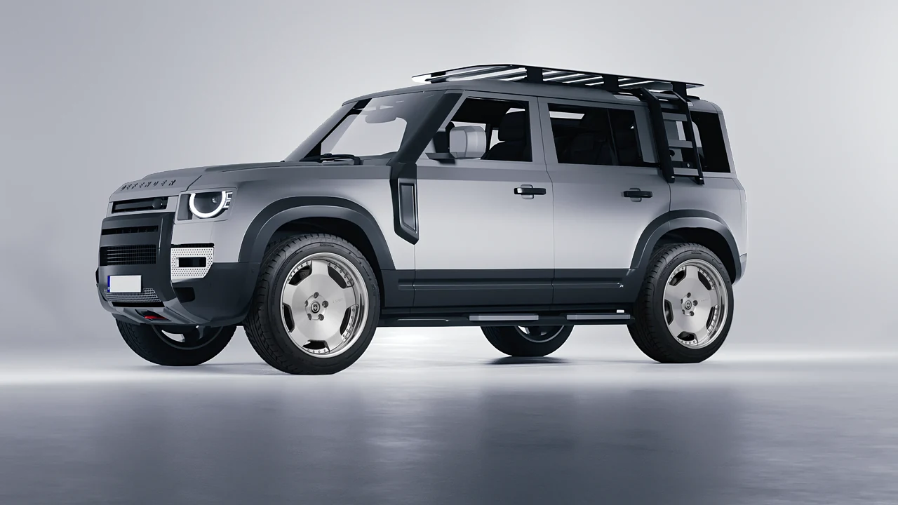 Land Rover Defender Explorer Pack 2021 on HRE Performance Wheels 544 forged wheels, front three-quarter view