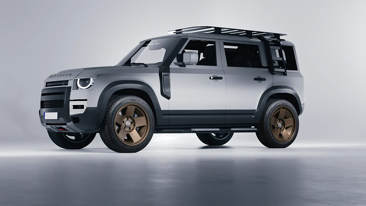Land Rover Defender Explorer Pack 2021 on HRE Performance Wheels 555-GTM forged wheels, front three-quarter view