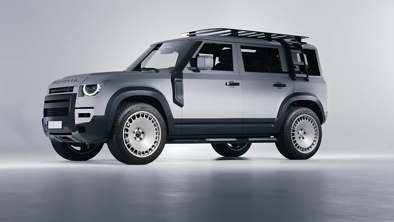 Land Rover Defender Explorer Pack 2021 on HRE Performance Wheels 935M forged wheels, front three-quarter view