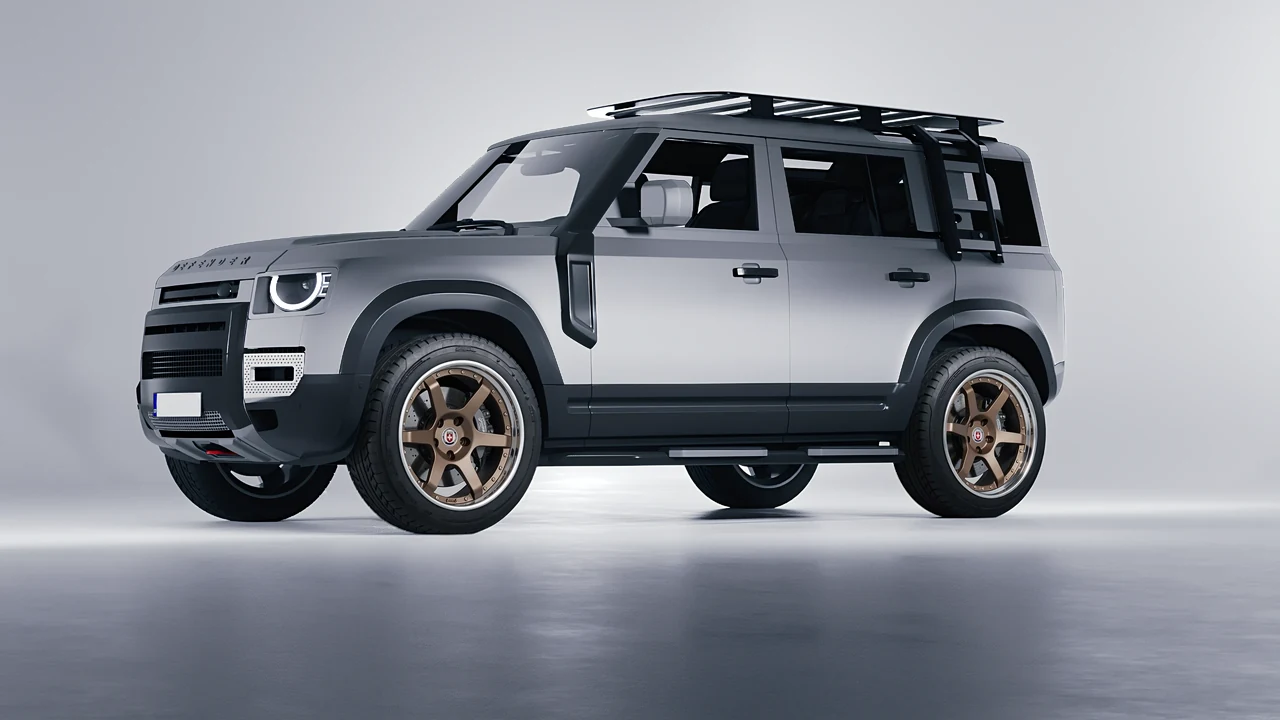 Land Rover Defender Explorer Pack 2021 on HRE Performance Wheels C106 forged wheels, front three-quarter view