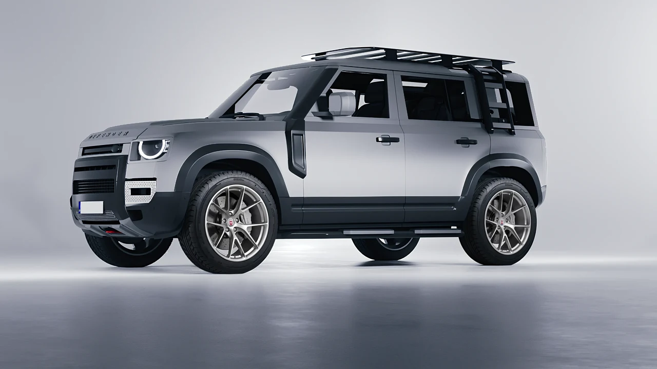 Land Rover Defender Explorer Pack 2021 on HRE Performance Wheels P101 forged wheels, front three-quarter view