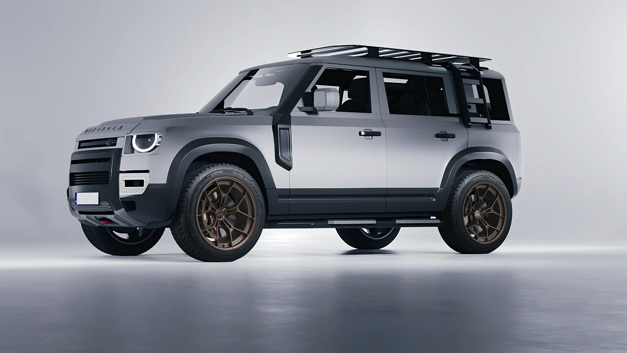 Land Rover Defender Explorer Pack 2021 on HRE Performance Wheels P301 forged wheels, front three-quarter view