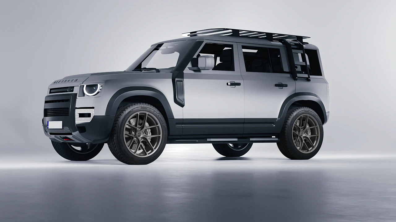 Land Rover Defender Explorer Pack 2021 on HRE Performance Wheels R101-Lightweight forged wheels, front three-quarter view