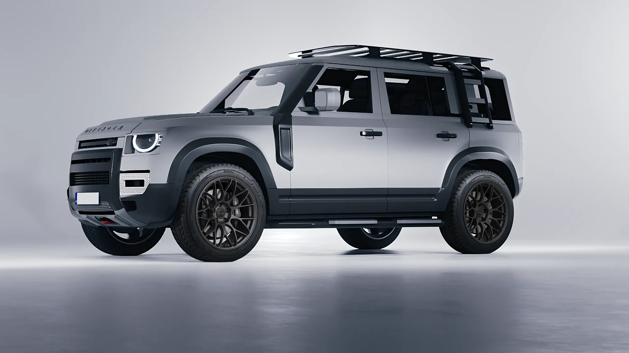 Land Rover Defender Explorer Pack 2021 on HRE Performance Wheels RC100 forged wheels, front three-quarter view