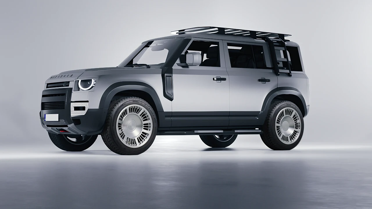 Land Rover Defender Explorer Pack 2021 on RDB LA Masterpiece forged wheels, front three-quarter view